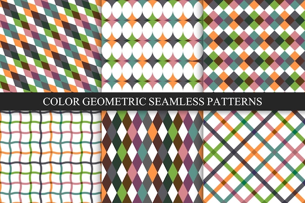 Collection of colorful seamless geometric patterns vintage tileable backgrounds