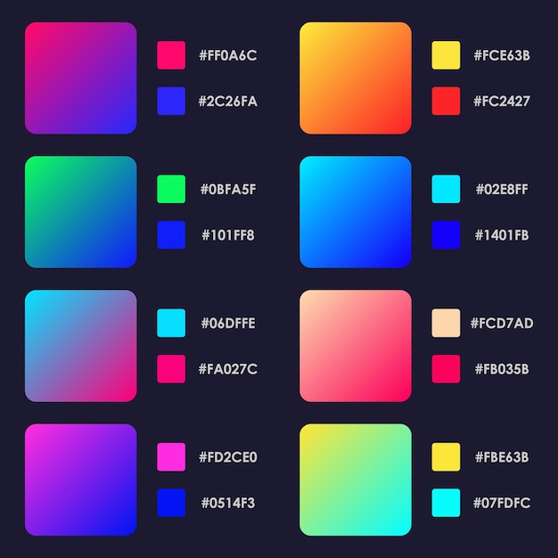 Vector collection of colorful smooth gradient background for graphic design