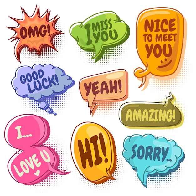 Vector collection of colorful speech bubbles vector with halftone dots