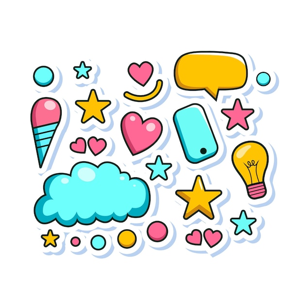 A collection of colorful stickers for a social media content Set of modern badge icon with the 90s