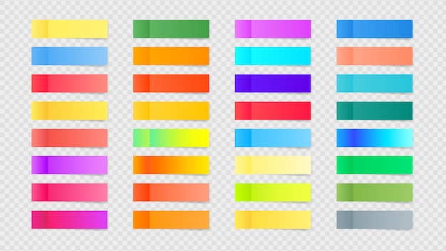 Collection of colorful sticky notes, transparent shadows.