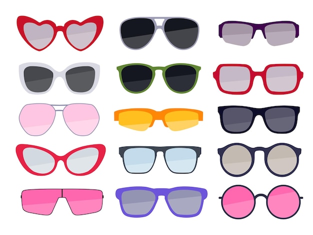 Collection of colorful sunglasses Trendy eyeglasses set Summer vacation accessory Vector design