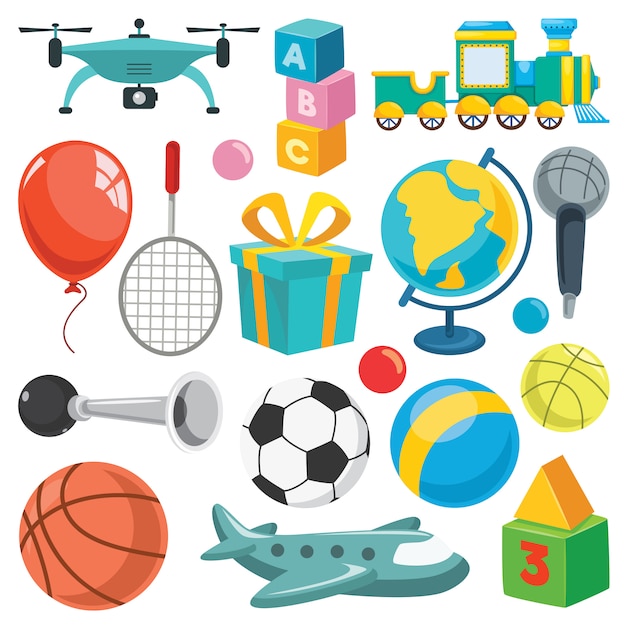 Vector collection of colorful toys and objects