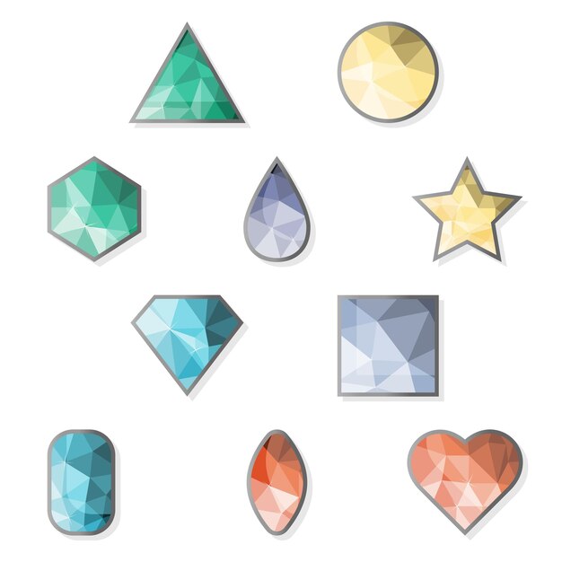 Vector collection of coloured shining diamonds stone gems jewels diamond icon gemstone symbol