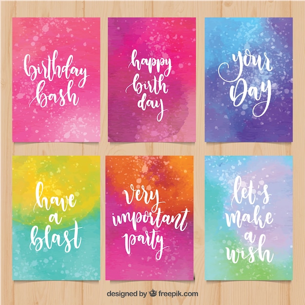 Vector collection of colourful watercolour birthday cards