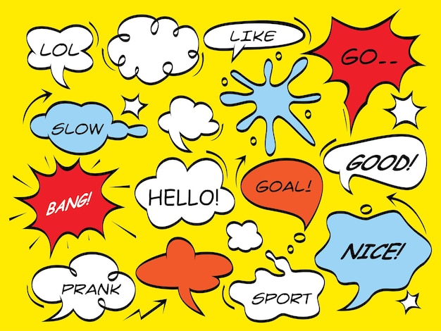 A collection of comic speech bubbles with the word go on them.