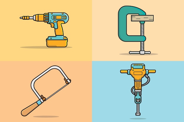 Collection of Construction and Carpenter working tools vector illustration.