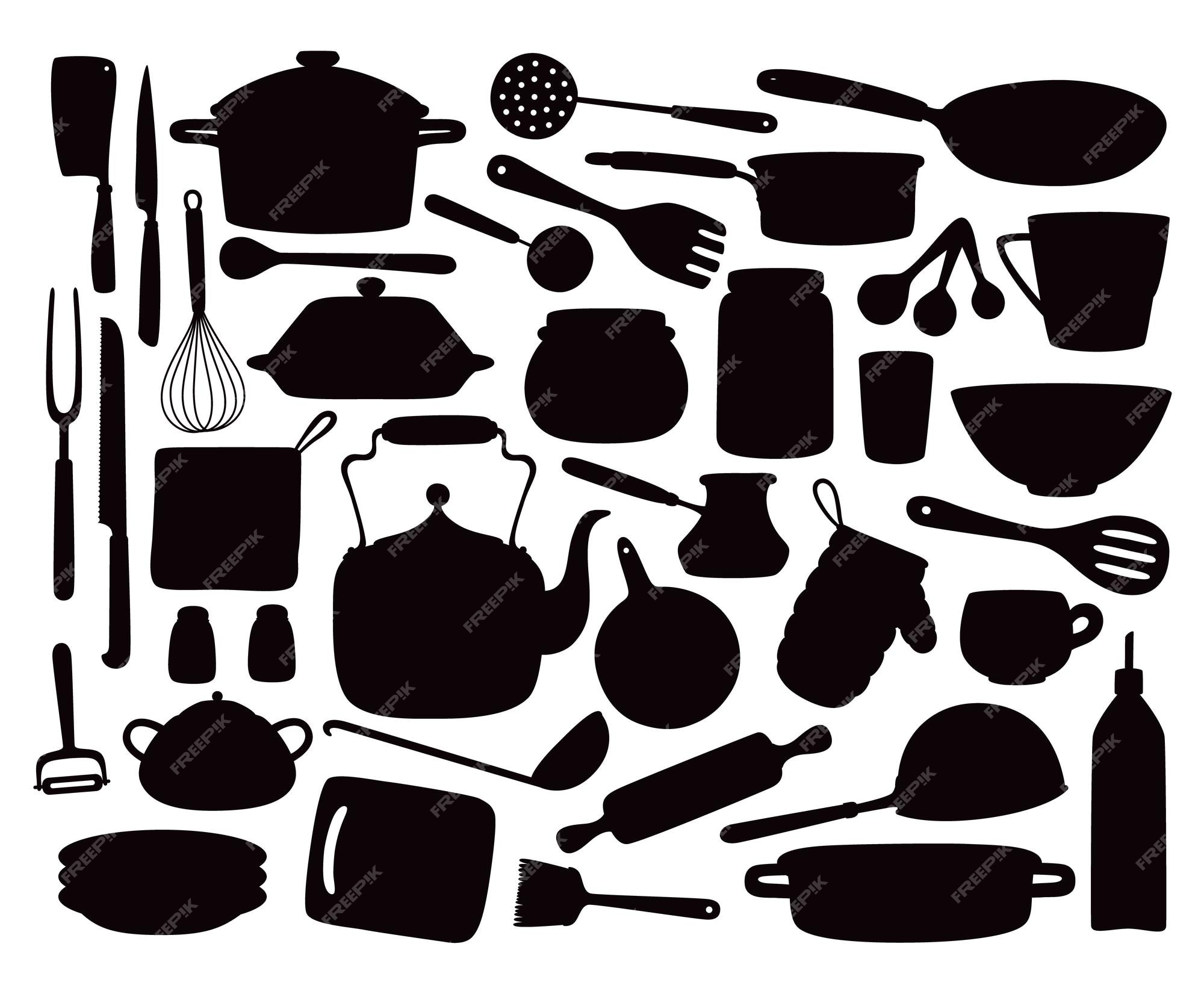 Kitchen Tools Ink Clipart Set Cooking Utensils Line Drawings, Hi Res Art  Black Doodle Illustrations, Transparent Pngs and EPS Vector 