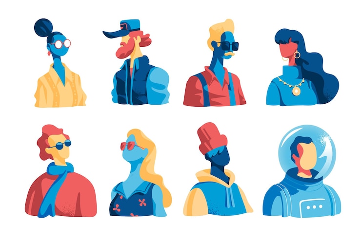 Vector collection of cool modern society avatar male and female characters