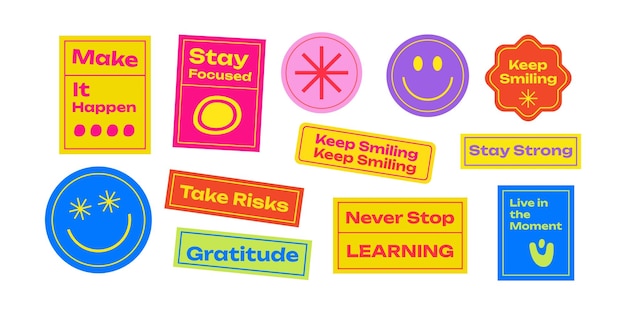 A collection of cool trendy stickers about motivation and self development