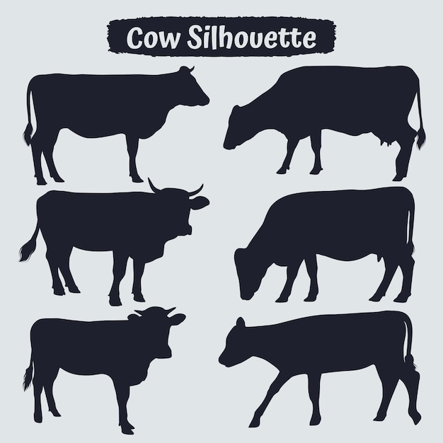 Vector collection of cow silhouette in different poses