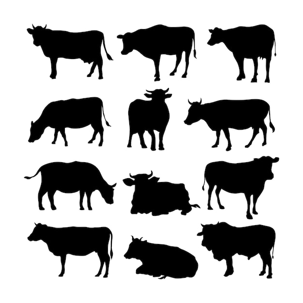 collection of cow silhouette in different poses