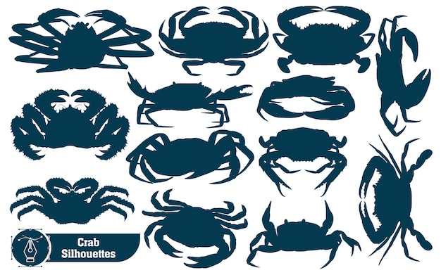 Collection of crab silhouette vector illustration