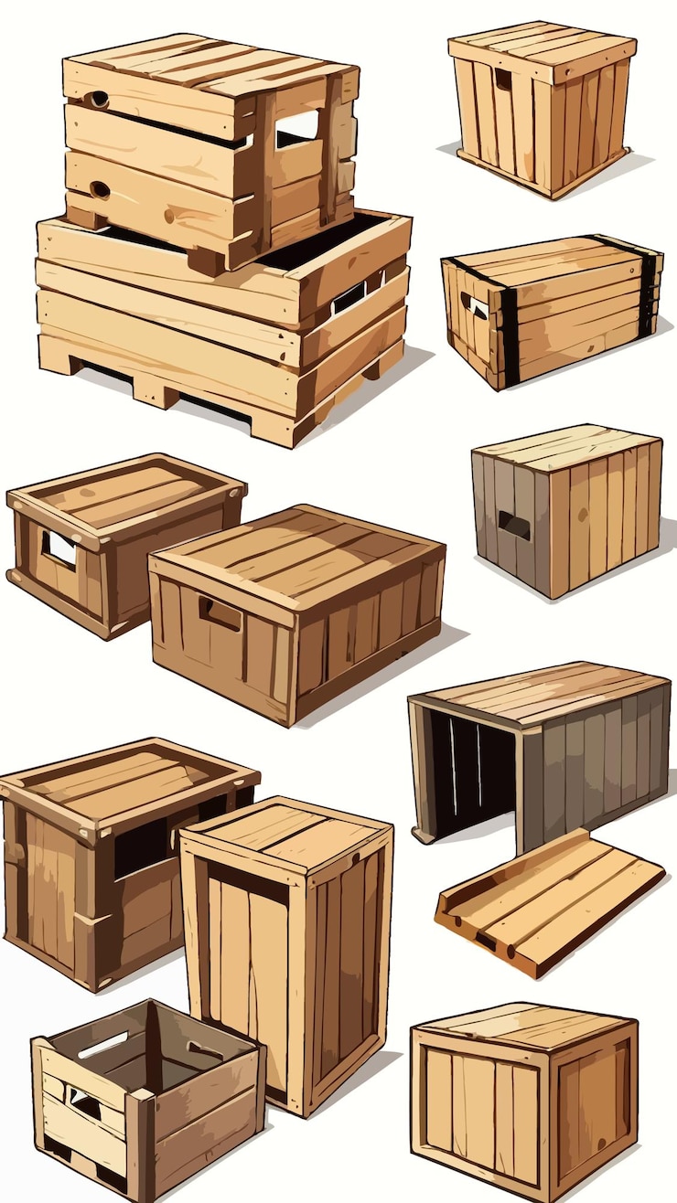 Vector a collection of crates cartoon drawing illustration artwork vector