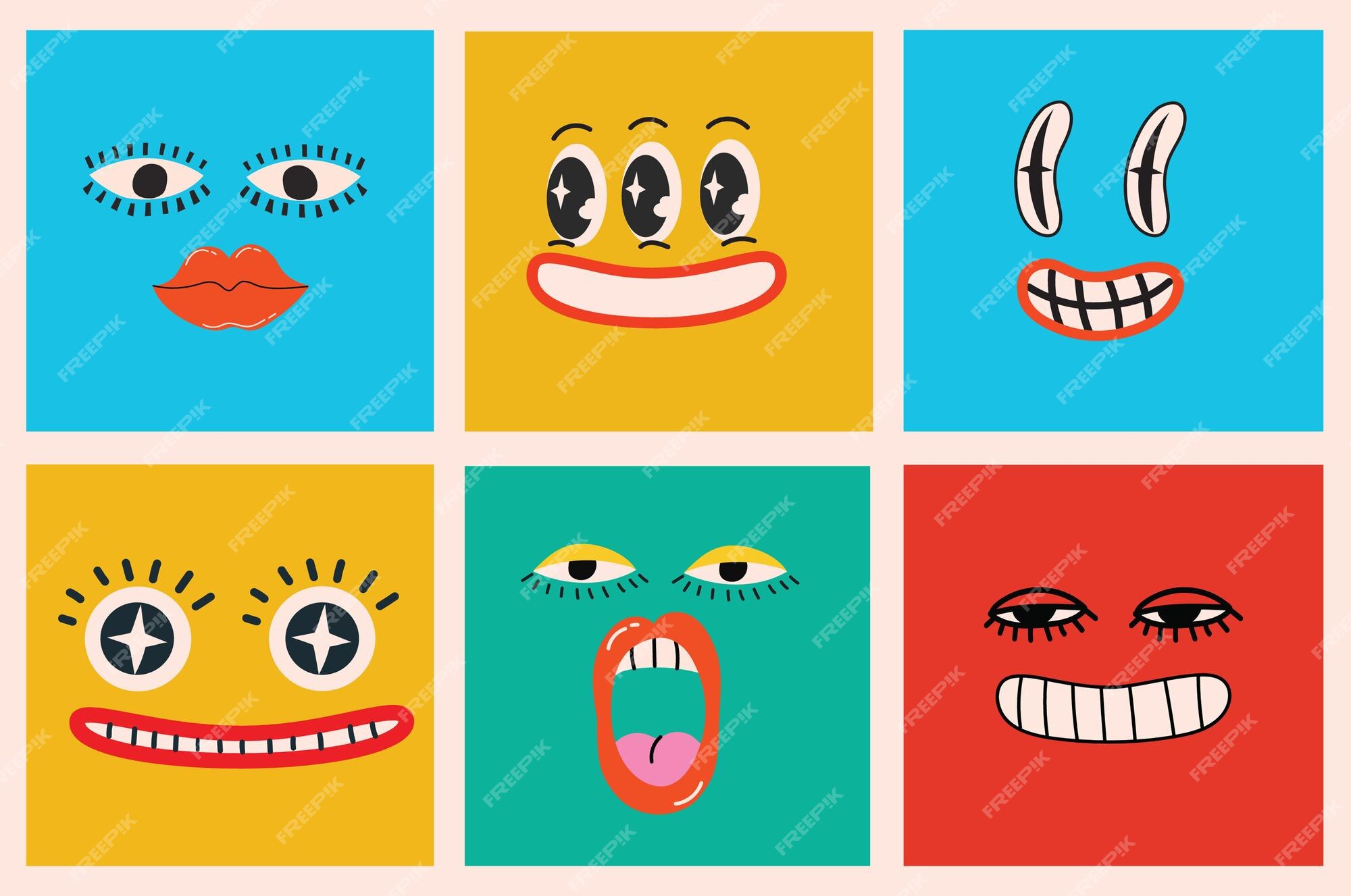 Premium Vector | Collection of crazy abstract comic characters elements and  faces bright colors cartoon style vector