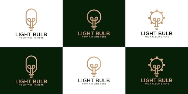 A collection of creative light bulb logos in line style