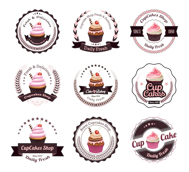 Vettore collezione di etichette per cupcake