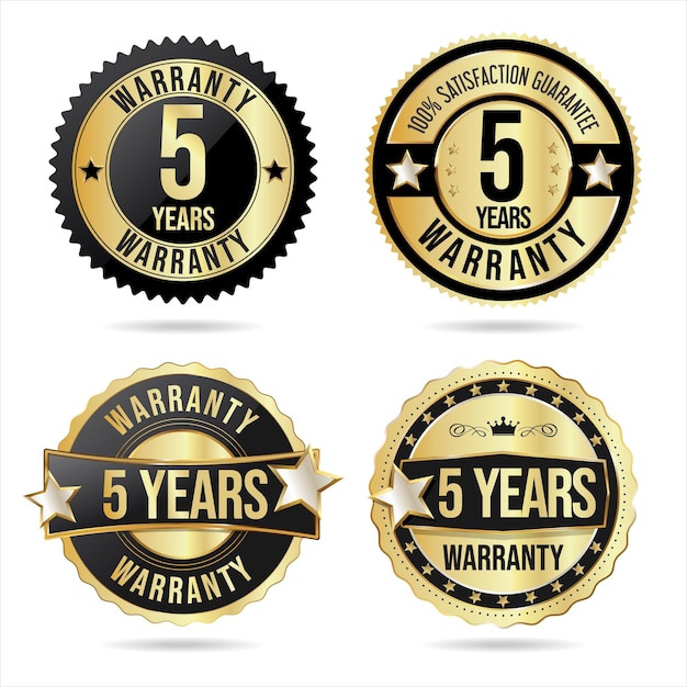 Collection of customer satisfaction  warranty guaranteed gold and black badges