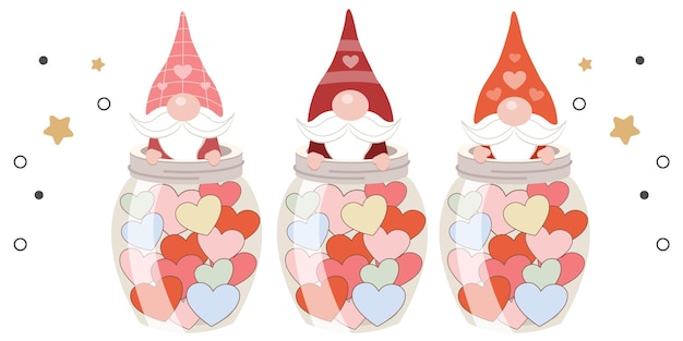 The collection of cut gnomes in valentine's day theme