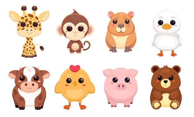 Vector collection of cute animal characters pets zoo suitable for childrens parties banners posters