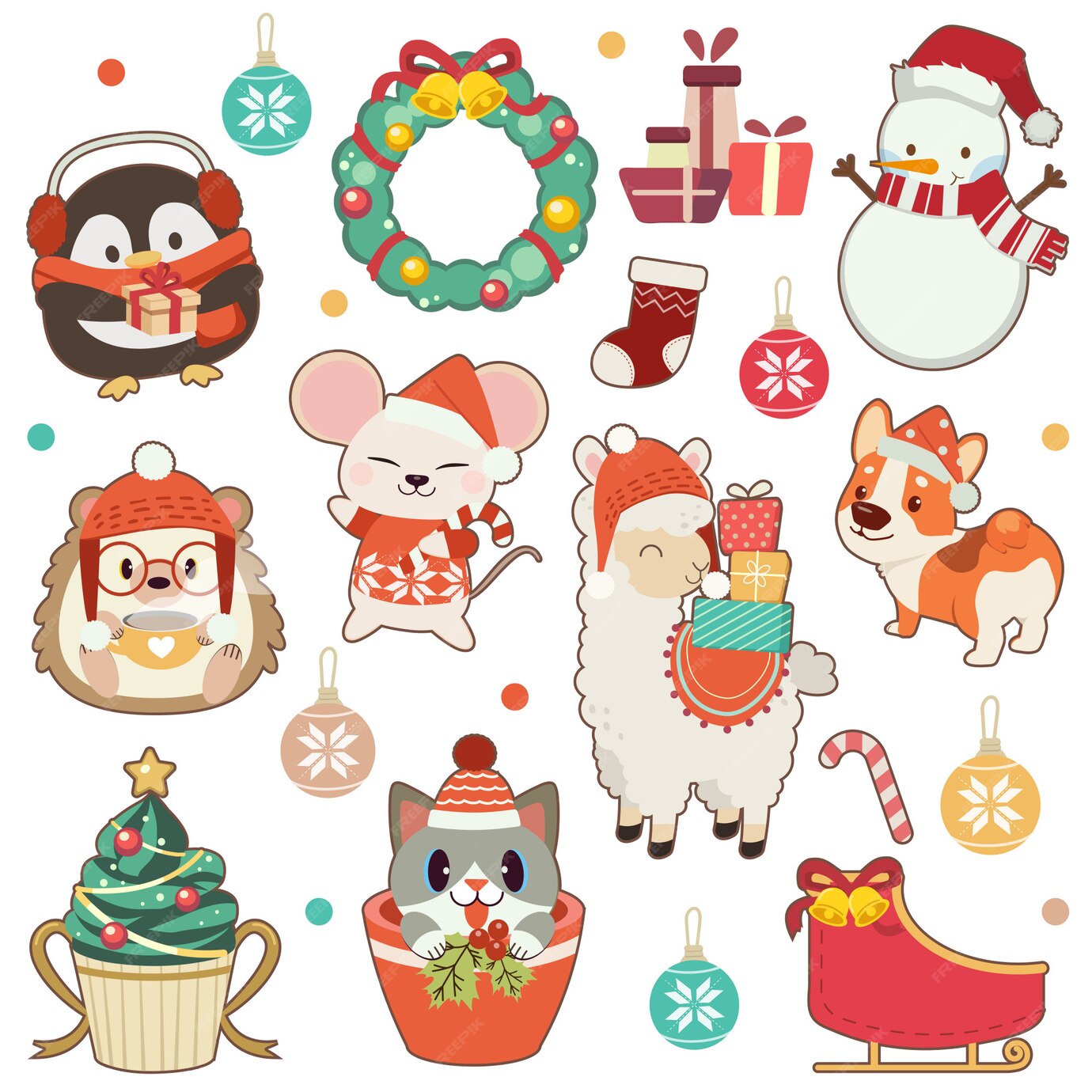 Premium Vector | The collection of cute animal in christmas theme set ...