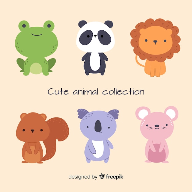 Collezione di simpatici animali in design piatto