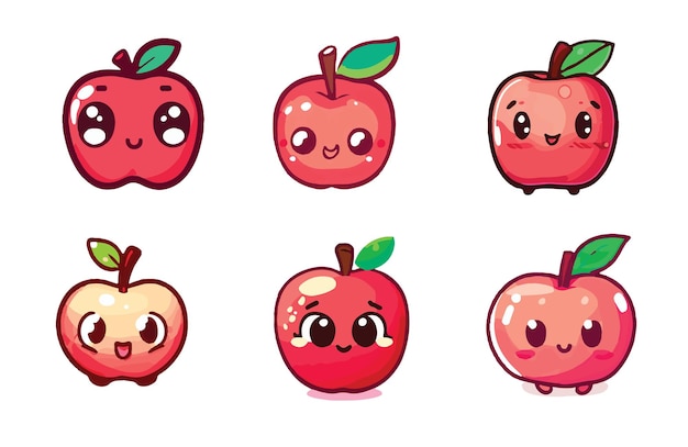 A collection of cute apples with different faces.