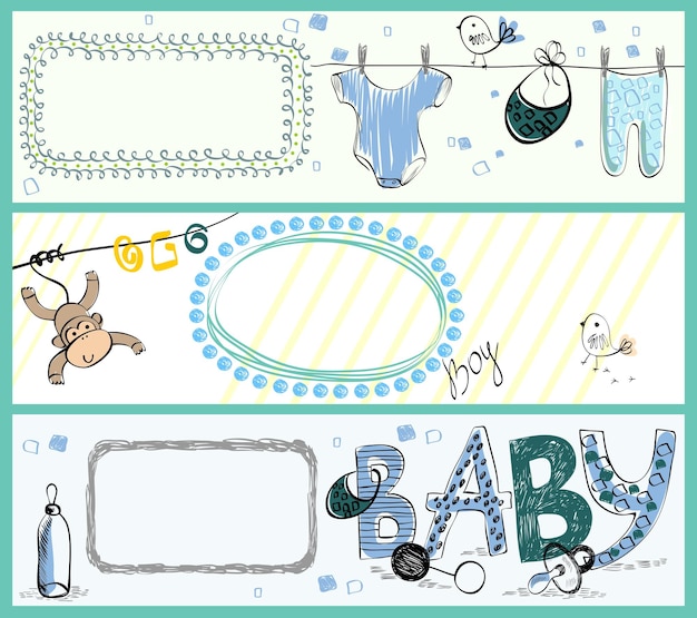 Vector collection of cute baby banners with animals