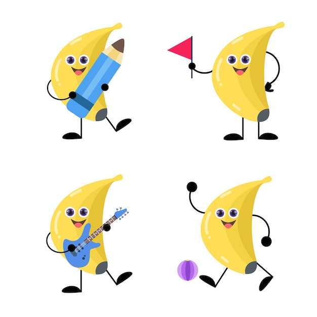 Collection of cute banana cartoon illustration characters  perfect for logos sticker and more