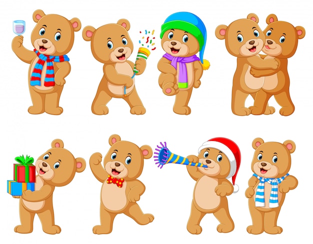 collection of cute bear with various posing