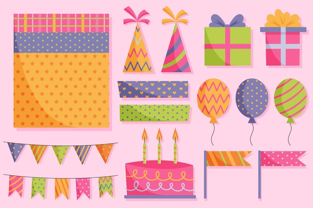 Collection of cute birthday scrapbook elements