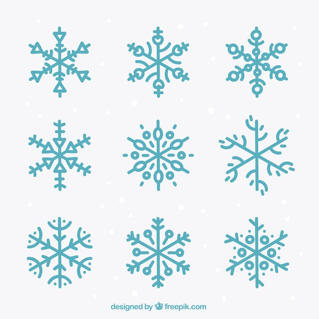 Vector collection of cute blue snowflakes