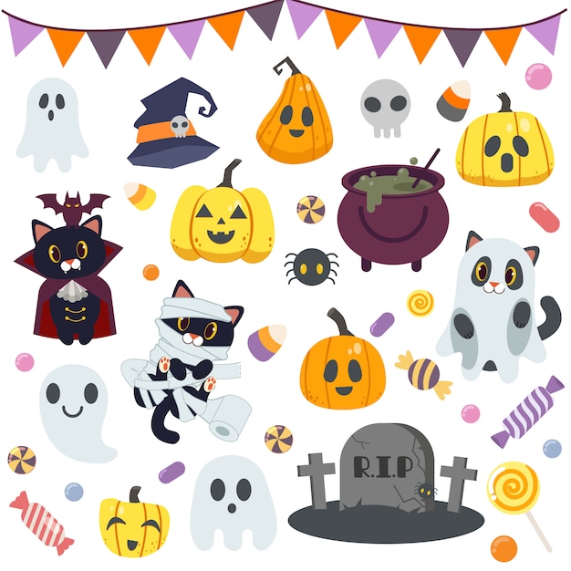 Collection of cute candy in halloween party