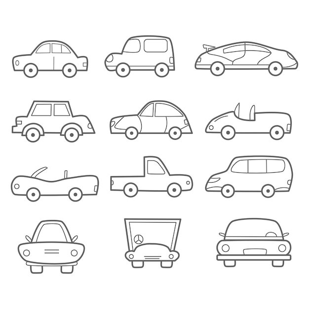 Collection of cute cars doodle
