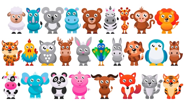 Vector collection of cute cartoon animals.   illustration.