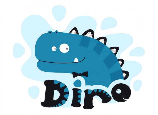 Collection cute cartoon flat dino with lettering