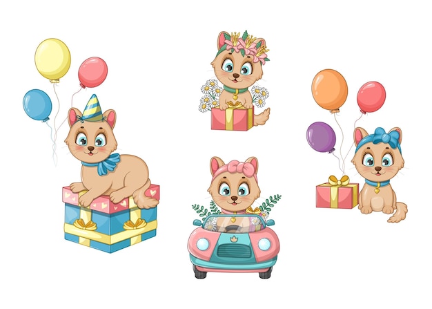 Raccolta di simpatici gattini dei cartoni animati per biglietti di auguri