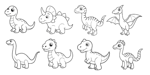 Collection of cute cartoon little dinosaurs for stickers coloring pages and designs for kids