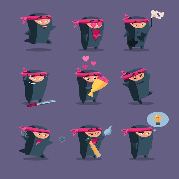 Collection of cute cartoon ninja