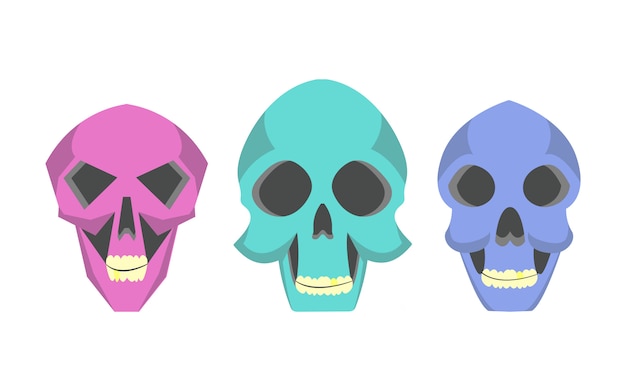 Вектор Коллекция милых мультяшных черепов в разных стилях.