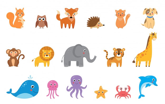 Collection of cute cartoon vector animals