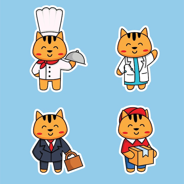 collection of cute cat in different profession cute chef doctor boss courier