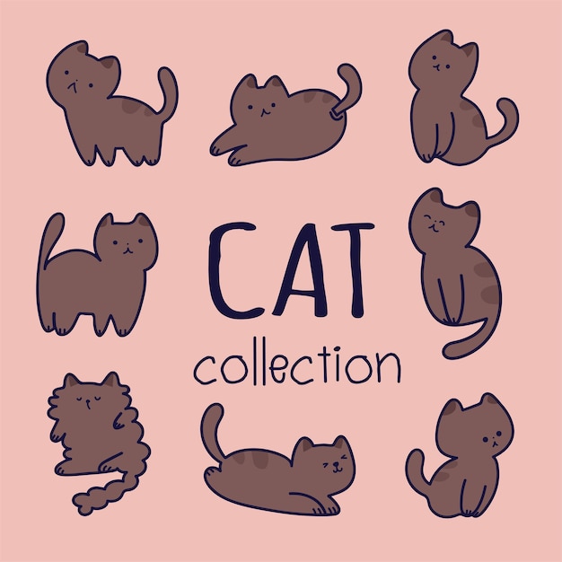 collection of cute cat isolated on pink