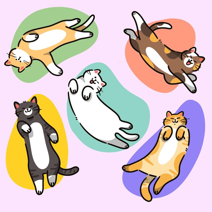 Collection of cute cats premium doodle illustration