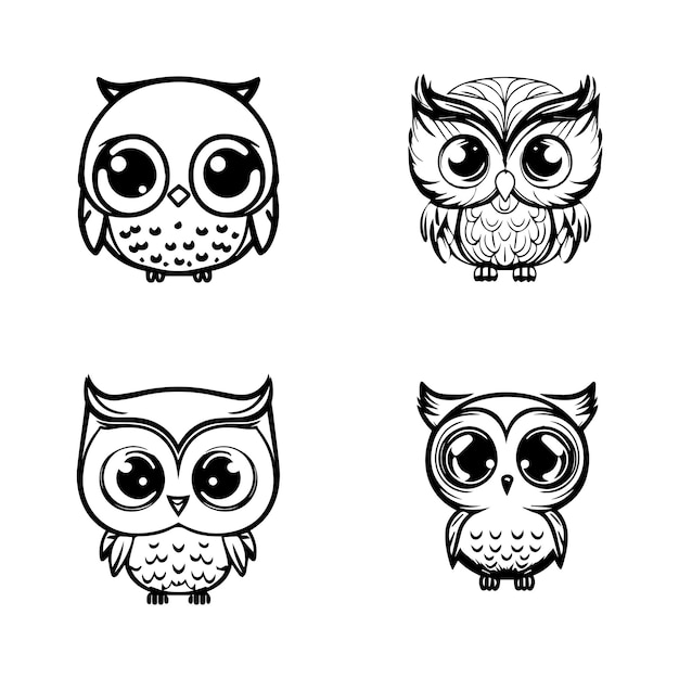 A collection of cute and charming Hand drawn illustrations of kawaii owls