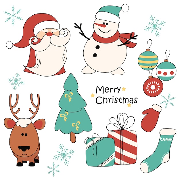 Collection of cute Christmas icons Christmas set