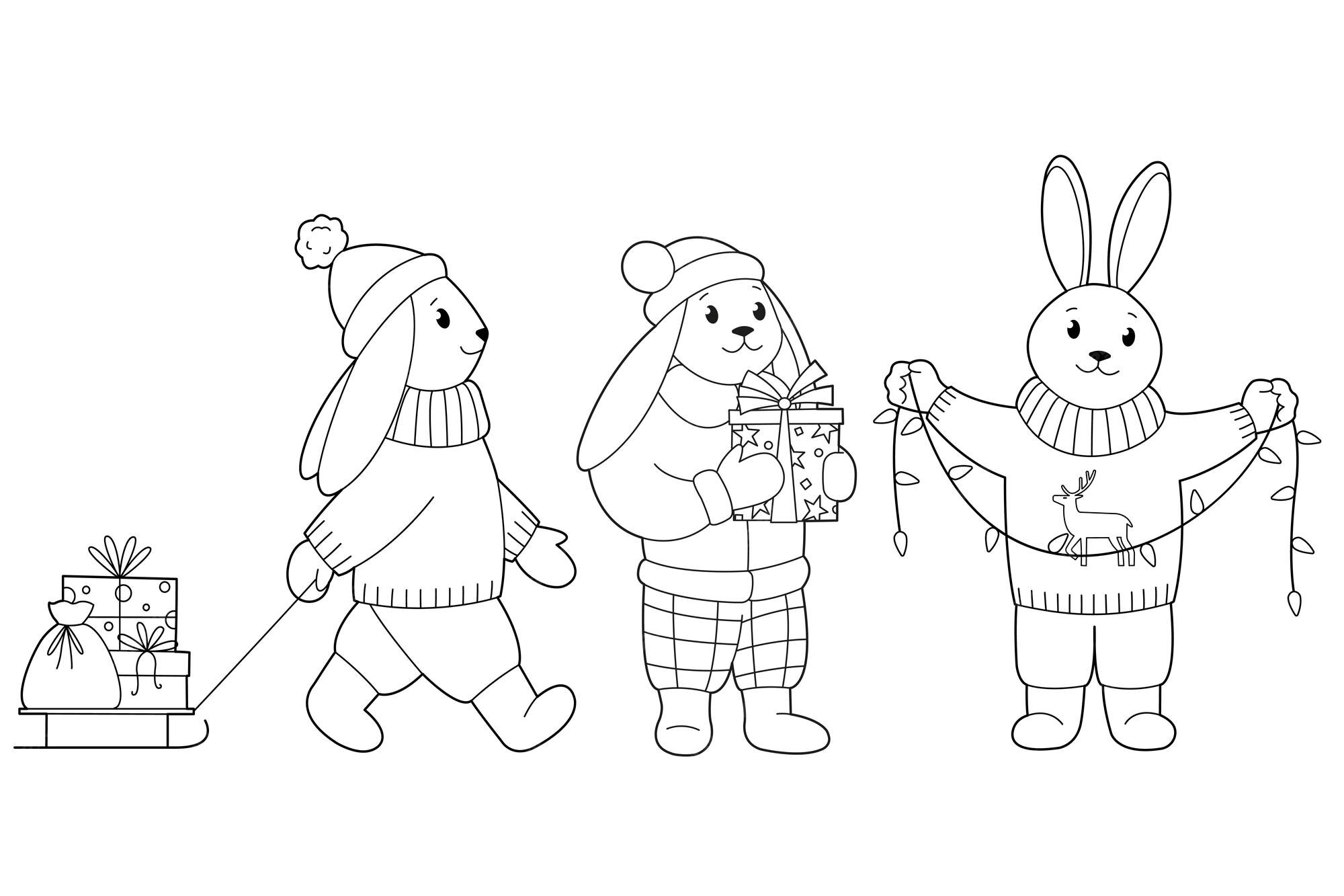 Premium Vector | Collection of cute Christmas rabbit characters Design