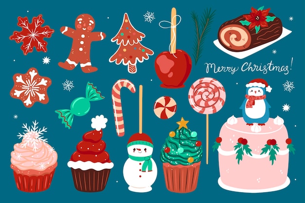 Raccolta di simpatici dolci di natale grafica vettoriale