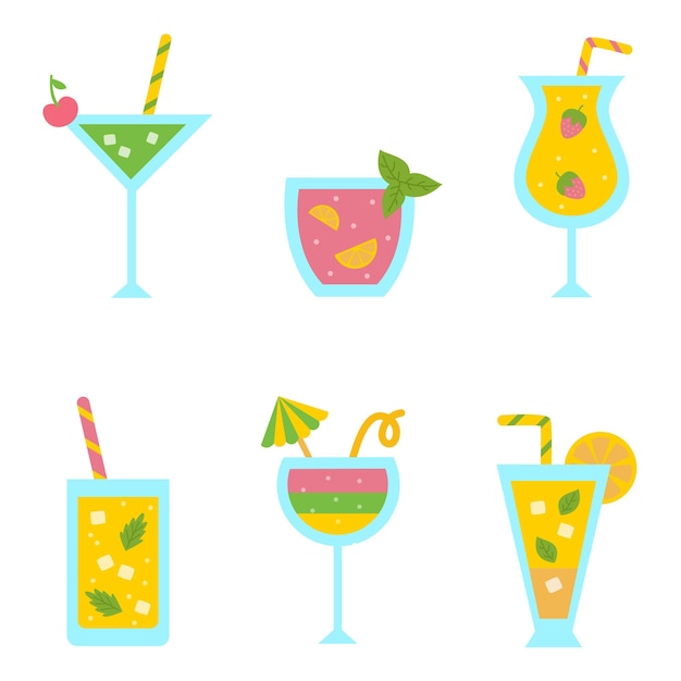 Collection of cute and colorful cocktails for summer party.