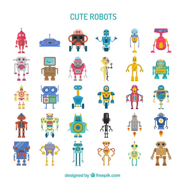 Collection of cute colorful robots